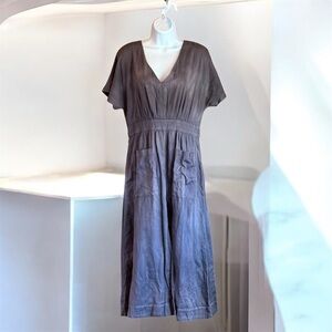 Madewell Purple w grey V-Neck Dress pockets sz med 100% cotton prairie inspired